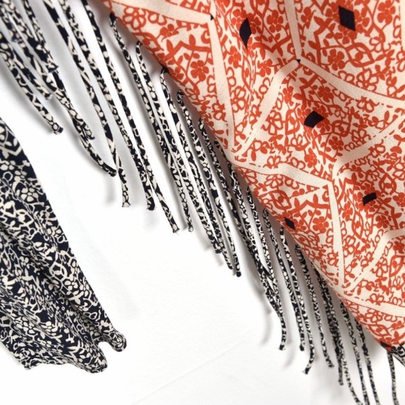 Zara | Black & Orange Shirt Fringe Print Color Block Mini Dress Medium - Picture 7 of 9